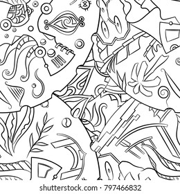 Seamless mehndi vector pattern. Hand-made illustration. Black and white binary pattern, monochrome doodle texture.