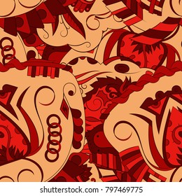 Seamless mehndi vector pattern. Hand-made ethnic illustration. Colorful doodle texture.