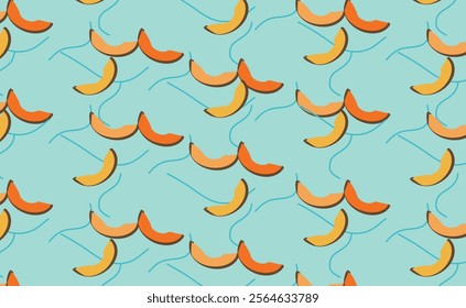 Seamless Melon Slices Pattern Vector on Light Blue Background
