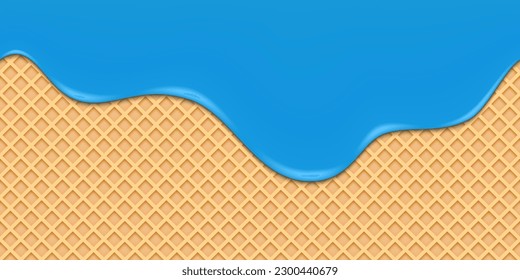 Seamless melted blue substance. Blue sticky liquid. Melted paint drips and flowing. Sweet cream. Seamless pattern.