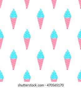 Seamless melting ice cream cone pattern, hand-drawn colorful summer food background, mint ice-cream vector, for cards, invitations, food design, EPS 8