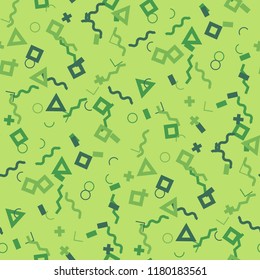 Seamless Memphis Background. Abstract Color Texture with Lines and Geometric Figures for Fabric, Cloth, Textile. Trendy Seamless Multicolor Background in Memphis Style for your Design. Vector.
