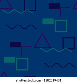 Seamless Memphis Background. Abstract Color Texture with Lines and Geometric Figures for Chintz, Curtain, Paper. Trendy Seamless Multicolor Background in Memphis Style for your Design. Vector.