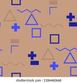 Seamless Memphis Background. Abstract Color Texture with Lines and Geometric Figures for Cotton, Print, Calico. Retro Seamless Multicolor Background in Memphis Style for your Design. Vector.