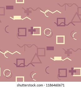 Seamless Memphis Background. Abstract Color Texture with Lines and Geometric Figures for Print, Fabric, Cloth. Retro Seamless Multicolor Background in Memphis Style for your Design. Vector.