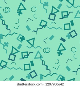 Seamless Memphis Background. Abstract Color Texture with Lines and Geometric Figures for Cotton, Print, Textile. Retro Seamless Multicolor Background in Memphis Style for your Design. Vector.