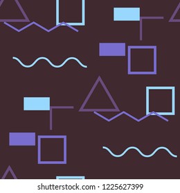 Seamless Memphis Background. Abstract Color Texture with Lines and Geometric Figures for Print, Cloth, Textile. Vintage Seamless Multicolor Background in Memphis Style for your Design. Vector.