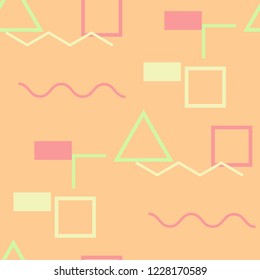 Seamless Memphis Background. Abstract Color Texture with Lines and Geometric Figures for Chintz, Linen, Paper. Modern Seamless Multicolor Background in Memphis Style for your Design. Vector.