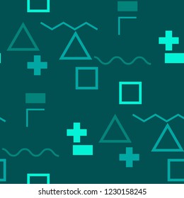 Seamless Memphis Background. Abstract Color Texture with Lines and Geometric Figures for Wallpaper, Cotton, Textile. Vintage Seamless Multicolor Background in Memphis Style for your Design. Vector.