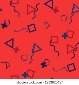 Seamless Memphis Background. Abstract Color Texture with Lines and Geometric Figures for Wallpaper, Fabric, Print. Trendy Seamless Multicolor Background in Memphis Style for your Design. Vector.