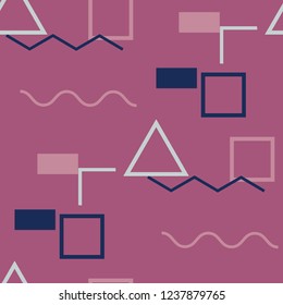 Seamless Memphis Background. Abstract Color Texture with Lines and Geometric Figures for Chintz, Linen, Paper. Modern Seamless Multicolor Background in Memphis Style for your Design. Vector.