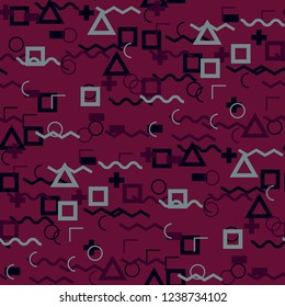 Seamless Memphis Background. Abstract Color Texture with Lines and Geometric Figures for Print, Fabric, Cloth. Trendy Seamless Multicolor Background in Memphis Style for your Design. Vector.