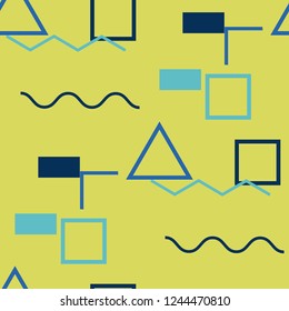 Seamless Memphis Background. Abstract Color Texture with Lines and Geometric Figures for Chintz, Curtain, Paper. Vintage Seamless Multicolor Background in Memphis Style for your Design. Vector.