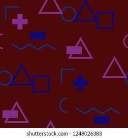 Seamless Memphis Background. Abstract Color Texture with Lines and Geometric Figures for Chintz, Linen, Wallpaper. Vintage Seamless Multicolor Background in Memphis Style for your Design. Vector.