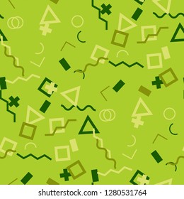 Seamless Memphis Background. Abstract Color Texture with Lines and Geometric Figures for Wallpaper, Fabric, Print. Modern Seamless Multicolor Background in Memphis Style for your Design. Vector.