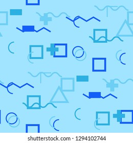 Seamless Memphis Background. Abstract Color Texture with Lines and Geometric Figures for Print, Fabric, Textile. Retro Seamless Multicolor Background in Memphis Style for your Design. Vector.