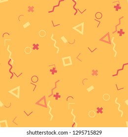 Seamless Memphis Background. Abstract Color Texture with Lines and Geometric Figures for Print, Fabric, Cloth. Modern Seamless Multicolor Background in Memphis Style for your Design. Vector.