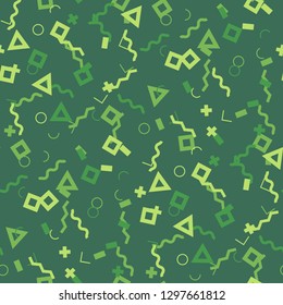 Seamless Memphis Background. Abstract Color Texture with Lines and Geometric Figures for Wallpaper, Print, Cotton. Modern Seamless Multicolor Background in Memphis Style for your Design. Vector.