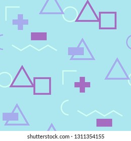 Seamless Memphis Background. Abstract Color Texture with Lines and Geometric Figures for Chintz, Curtain, Paper. Retro Seamless Multicolor Background in Memphis Style for your Design. Vector.