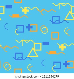 Seamless Memphis Background. Abstract Color Texture with Lines and Geometric Figures for Wallpaper, Fabric, Print. Retro Seamless Multicolor Background in Memphis Style for your Design. Vector.