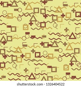 Seamless Memphis Background. Abstract Color Texture with Lines and Geometric Figures for Cotton, Calico, Textile. Modern Seamless Multicolor Background in Memphis Style for your Design. Vector.