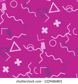 Seamless Memphis Background. Abstract Color Texture with Lines and Geometric Figures for Linen, Paper, Tablecloth. Retro Seamless Multicolor Background in Memphis Style for your Design. Vector.
