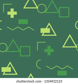Seamless Memphis Background. Abstract Color Texture with Lines and Geometric Figures for Print, Fabric, Cloth. Retro Seamless Multicolor Background in Memphis Style for your Design. Vector.