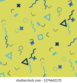 Seamless Memphis Background. Abstract Color Texture with Lines and Geometric Figures for Chintz, Curtain, Paper. Vintage Seamless Multicolor Background in Memphis Style for your Design. Vector.