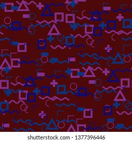 Seamless Memphis Background. Abstract Color Texture with Lines and Geometric Figures for Wallpaper, Fabric, Textile. Vintage Seamless Multicolor Background in Memphis Style for your Design. Vector.