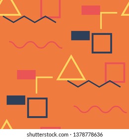 Seamless Memphis Background. Abstract Color Texture with Lines and Geometric Figures for Wallpaper, Cotton, Textile. Retro Seamless Multicolor Background in Memphis Style for your Design. Vector.