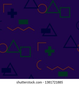 Seamless Memphis Background. Abstract Color Texture with Lines and Geometric Figures for Chintz, Curtain, Paper. Modern Seamless Multicolor Background in Memphis Style for your Design. Vector.