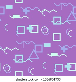 Seamless Memphis Background. Abstract Color Texture with Lines and Geometric Figures for Wallpaper, Print, Textile. Modern Seamless Multicolor Background in Memphis Style for your Design. Vector.