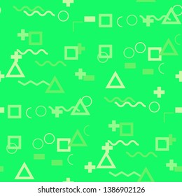 Seamless Memphis Background. Abstract Color Texture with Lines and Geometric Figures for Cotton, Print, Textile. Vintage Seamless Multicolor Background in Memphis Style for your Design. Vector.
