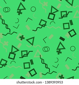 Seamless Memphis Background. Abstract Color Texture with Lines and Geometric Figures for Cotton, Calico, Textile. Retro Seamless Multicolor Background in Memphis Style for your Design. Vector.