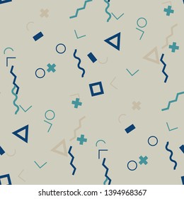 Seamless Memphis Background. Abstract Color Texture with Lines and Geometric Figures for Print, Fabric, Cloth. Modern Seamless Multicolor Background in Memphis Style for your Design. Vector.