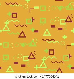 Seamless Memphis Background. Abstract Color Texture with Lines and Geometric Figures for Chintz, Linen, Wallpaper. Modern Seamless Multicolor Background in Memphis Style for your Design. Vector.