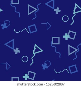 Seamless Memphis Background. Abstract Color Texture with Lines and Geometric Figures for Cotton, Calico, Textile. Retro Seamless Multicolor Background in Memphis Style for your Design. Vector.
