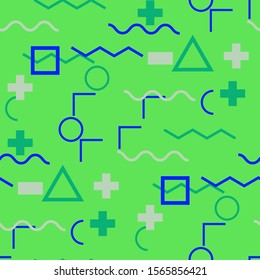 Seamless Memphis Background. Abstract Color Texture with Lines and Geometric Figures for Print, Fabric, Textile. Vintage Seamless Multicolor Background in Memphis Style for your Design. Vector.