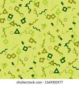 Seamless Memphis Background. Abstract Color Texture with Lines and Geometric Figures for Wallpaper, Print, Cotton. Vintage Seamless Multicolor Background in Memphis Style for your Design. Vector.