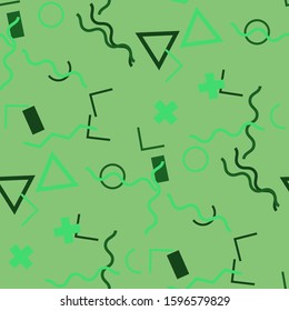 Seamless Memphis Background. Abstract Color Texture with Lines and Geometric Figures for Cotton, Print, Textile. Retro Seamless Multicolor Background in Memphis Style for your Design. Vector.