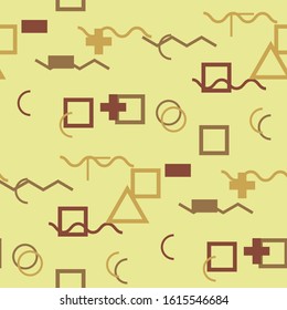 Seamless Memphis Background. Abstract Color Texture with Lines and Geometric Figures for Calico, Print, Textile. Modern Seamless Multicolor Background in Memphis Style for your Design. Vector.