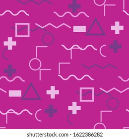 Seamless Memphis Background. Abstract Color Texture with Lines and Geometric Figures for Wallpaper, Fabric, Textile. Modern Seamless Multicolor Background in Memphis Style for your Design. Vector.