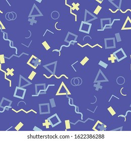 Seamless Memphis Background. Abstract Color Texture with Lines and Geometric Figures for Wallpaper, Fabric, Textile. Modern Seamless Multicolor Background in Memphis Style for your Design. Vector.