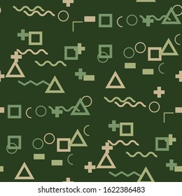 Seamless Memphis Background. Abstract Color Texture with Lines and Geometric Figures for Print, Fabric, Textile. Retro Seamless Multicolor Background in Memphis Style for your Design. Vector.