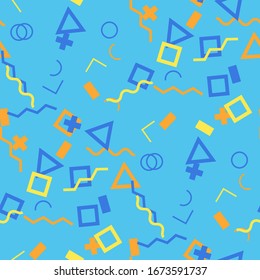 Fondo Memphis impecable. Textura de color abstracta con líneas y figuras geométricas para impresión, tela, tela. Fondo Multicolor a la moda en estilo Memphis para su diseño. Vector.