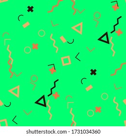 Fondo Memphis impecable. Textura de color abstracta con líneas y figuras geométricas para tela, tela, textil. Fondo multicolor inmaculado inmaculado en estilo Memphis para su diseño. Vector.