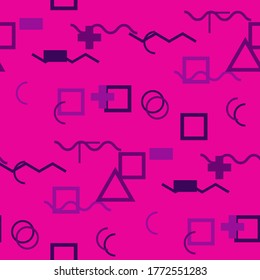 Seamless Memphis Background. Abstract Color Texture with Lines and Geometric Figures for Wallpaper, Cotton, Textile. Modern Seamless Multicolor Background in Memphis Style for your Design. Vector.