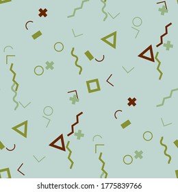 Seamless Memphis Background. Abstract Color Texture with Lines and Geometric Figures for Linen, Paper, Tablecloth. Vintage Seamless Multicolor Background in Memphis Style for your Design. Vector.