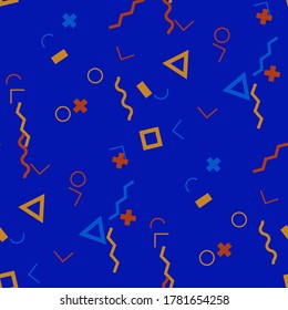 Fondo Memphis impecable. Textura de color abstracta con líneas y figuras geométricas para papel tapiz, imprenta, textil. Fondo multicolor retro sin foco en el estilo Memphis para su diseño. Vector.