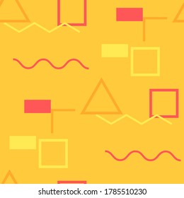 Seamless Memphis Background. Abstract Color Texture with Lines and Geometric Figures for Cotton, Print, Textile. Trendy Seamless Multicolor Background in Memphis Style for your Design. Vector.